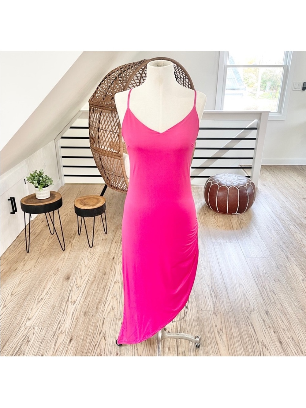 NWT XL Barbie pink high low, bodycon, midi, stretchy dress